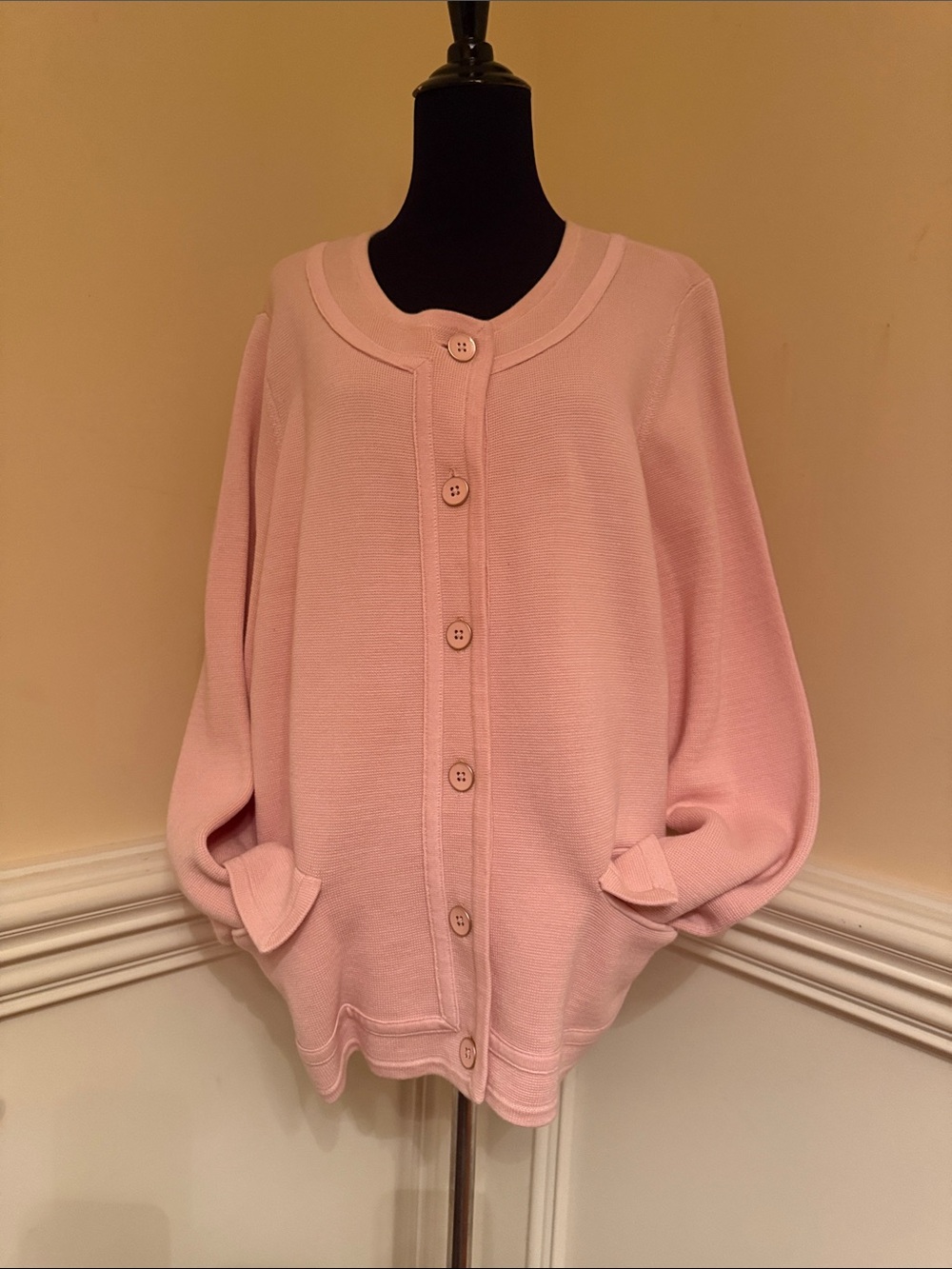 Talbots Pink Textured Ribbed Knit Cardigan Sweater Sz 2X Button Front Pocket